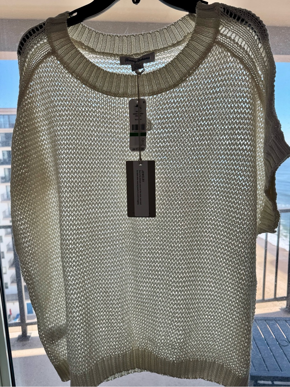 Tommy Bahama Light Cream Open-Knit Short Sleeve Sweater